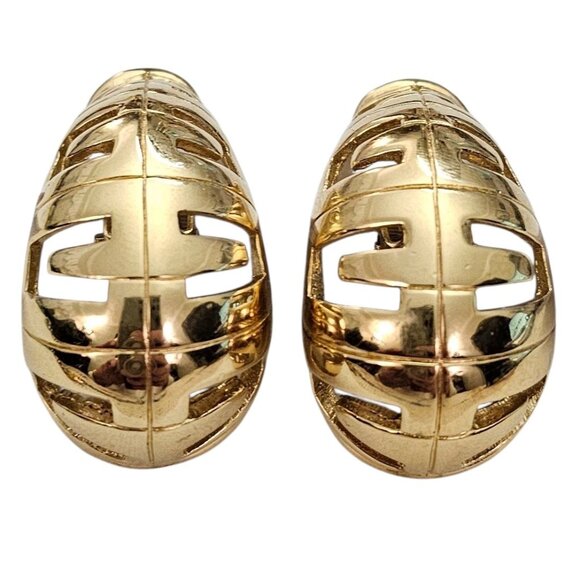 Givenchy Gold Tone Clip On Earrings J Style Half Loop, Signed - Picture 4 of 14